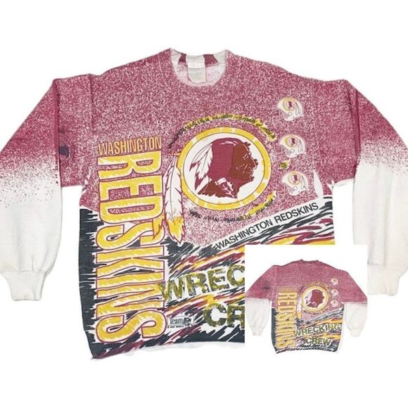 Vintage NFL Redskins Commanders Sweatshirt XL All Over Print Football - Picture 1 of 9